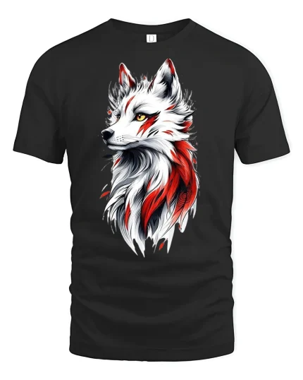 Fierce Red Wolf Spirit Graphic Tee Tribal Design - black t-shirt on white background