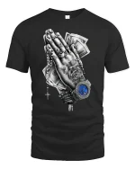 Praying Hands Money Watch T-Shirt - black t-shirt on white background