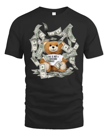 Money Bear Graphic Tee Funny Rich Vibes - black t-shirt on white background
