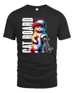 Cool Cat Skateboard Graphic Tee - black t-shirt on white background