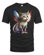 Patriotic Hero Cat with Wings T-Shirt - black t-shirt on white background