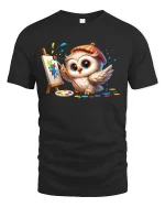 Cute Owl Painting Canvas Funny T-Shirt - black t-shirt on white background