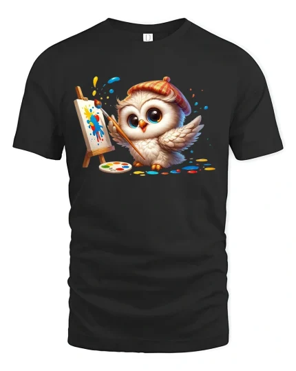 Cute Owl Painting Canvas Funny T-Shirt - black t-shirt on white background