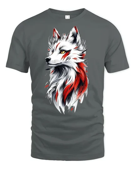 Fierce Red Wolf Spirit Graphic Tee Tribal Design - gray t-shirt on white background