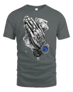 Praying Hands Money Watch T-Shirt - gray t-shirt on white background