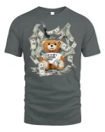 Money Bear Graphic Tee Funny Rich Vibes - gray t-shirt on white background