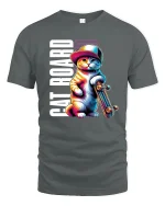 Cool Cat Skateboard Graphic Tee - gray t-shirt on white background