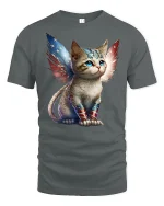 Patriotic Hero Cat with Wings T-Shirt - gray t-shirt on white background