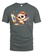 Cute Owl Painting Canvas Funny T-Shirt - gray t-shirt on white background