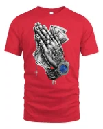 Praying Hands Money Watch T-Shirt - red t-shirt on white background