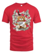 Money Bear Graphic Tee Funny Rich Vibes - red t-shirt on white background