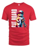 Cool Cat Skateboard Graphic Tee - red t-shirt on white background