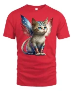 Patriotic Hero Cat with Wings T-Shirt - red t-shirt on white background