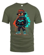 Neon Streetwear Graffiti Style T-Shirt - military green t-shirt on white background