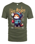 Funny I Hate Mondays Coffee T-Shirt - military green t-shirt on white background