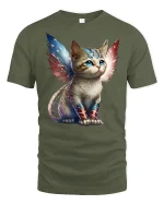 Patriotic Hero Cat with Wings T-Shirt - military green t-shirt on white background