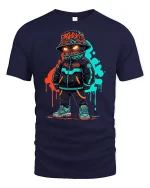 Neon Streetwear Graffiti Style T-Shirt - navy t-shirt on white background