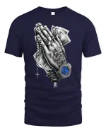 Praying Hands Money Watch T-Shirt - navy t-shirt on white background