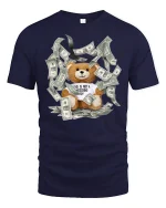 Money Bear Graphic Tee Funny Rich Vibes - navy t-shirt on white background