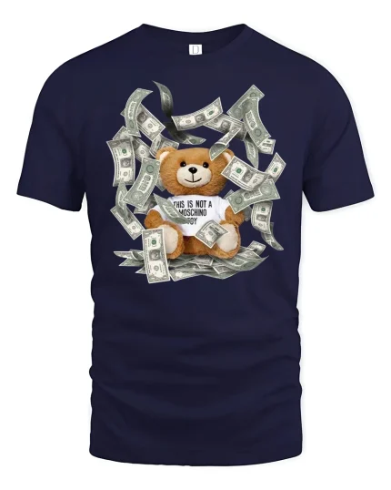 Money Bear Graphic Tee Funny Rich Vibes - navy t-shirt on white background