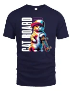 Cool Cat Skateboard Graphic Tee - navy t-shirt on white background