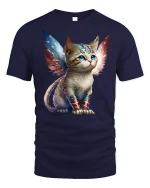 Patriotic Hero Cat with Wings T-Shirt - navy t-shirt on white background