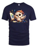 Cute Owl Painting Canvas Funny T-Shirt - navy t-shirt on white background
