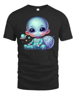 Cute Baby Alien in Pajamas T-Shirt - black t-shirt on white background