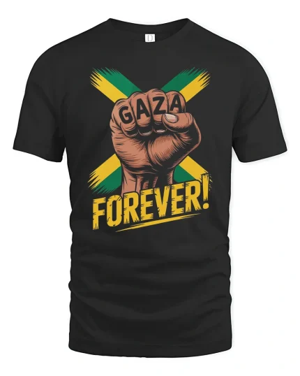 Gaza Forever Power Fist T-Shirt - black t-shirt on white background