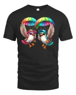 Funny Parachuting Birds Rainbow T-Shirt - black t-shirt on white background