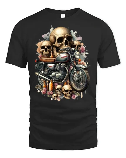 Skull Rider Vintage Motorcycle Art Graphic T-Shirt - black t-shirt on white background