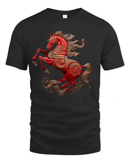Red Royal Horse Majestic Power Art T-Shirt - black t-shirt on white background