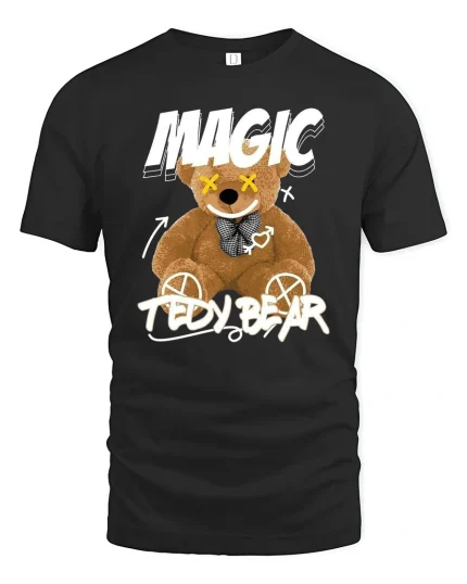 Magic Teddy Bear Funny Streetwear T-Shirt - black t-shirt on white background