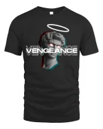 Vengeance Statue Glitch Halo 3D Art T-Shirt - black t-shirt on white background