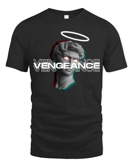 Vengeance Statue Glitch Halo 3D Art T-Shirt - black t-shirt on white background