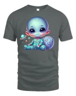 Cute Baby Alien in Pajamas T-Shirt - gray t-shirt on white background