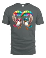 Funny Parachuting Birds Rainbow T-Shirt - gray t-shirt on white background