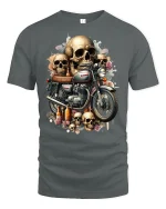 Skull Rider Vintage Motorcycle Art Graphic T-Shirt - gray t-shirt on white background