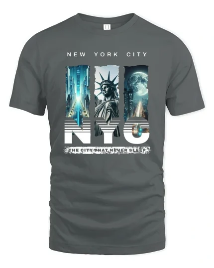 NYC The City That Never Sleeps Tee - gray t-shirt on white background