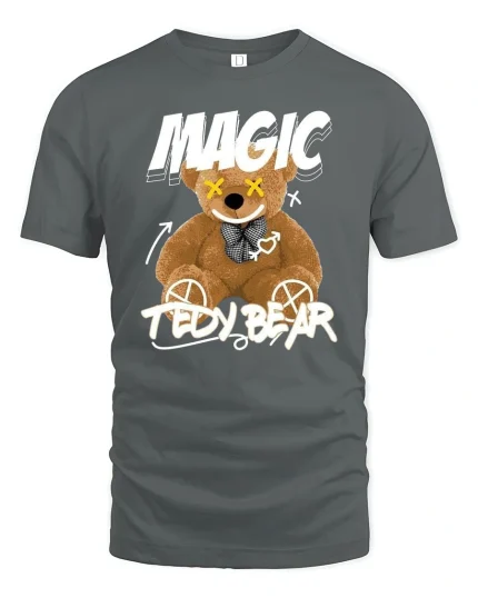 Magic Teddy Bear Funny Streetwear T-Shirt - gray t-shirt on white background