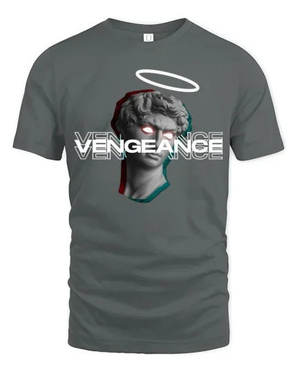 Vengeance Statue Glitch Halo 3D Art T-Shirt - gray t-shirt on white background