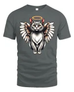 Angel Cat Halo Wings Cute T-Shirt - gray t-shirt on white background
