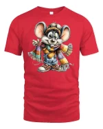 Cute Winter Mouse Scarf T-Shirt - red t-shirt on white background