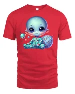 Cute Baby Alien in Pajamas T-Shirt - red t-shirt on white background