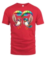 Funny Parachuting Birds Rainbow T-Shirt - red t-shirt on white background