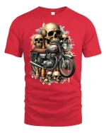 Skull Rider Vintage Motorcycle Art Graphic T-Shirt - red t-shirt on white background