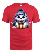 Winter Owl Lantern Cute Cozy Tee - red t-shirt on white background