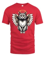 Angel Cat Halo Wings Cute T-Shirt - red t-shirt on white background