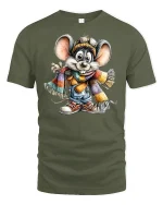 Cute Winter Mouse Scarf T-Shirt - military green t-shirt on white background