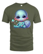 Cute Baby Alien in Pajamas T-Shirt - military green t-shirt on white background
